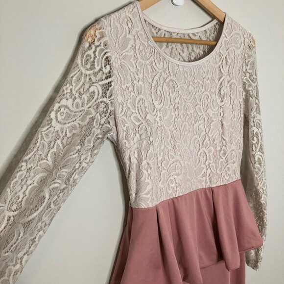 PINK & White Lace Peplum Floor  Length Gown - Picture 3 of 4